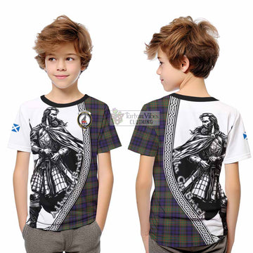 Clelland Tartan Clan Crest Kid T-Shirt with Highlander Warrior Celtic Style