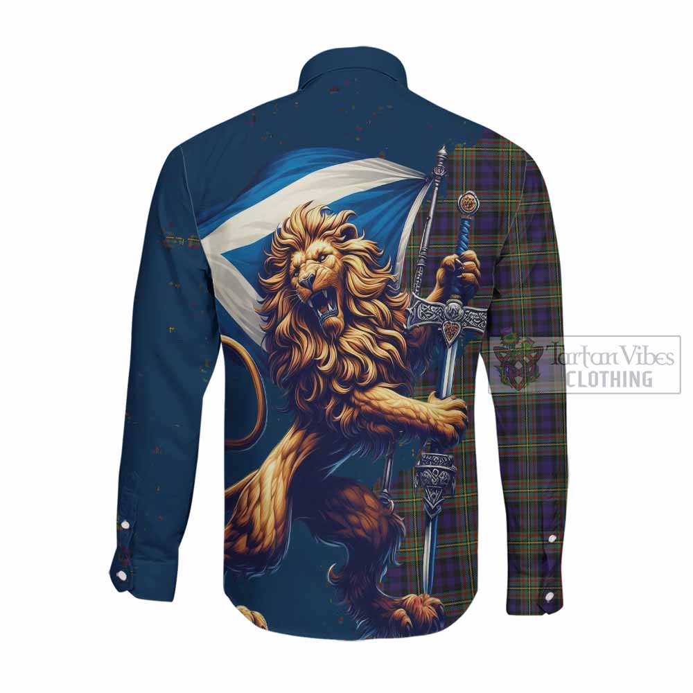 Clelland Tartan Family Crest Long Sleeve Button Shirt with Scottish Majestic Lion Men's Shirt - Tartan Vibes Clothing