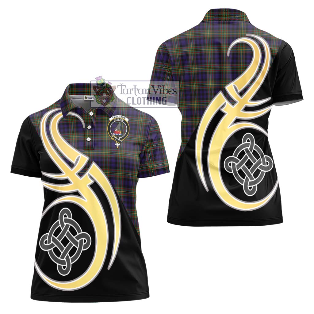 Clelland Tartan Women's Polo Shirt with Family Crest and Celtic Symbol Style - Tartan Vibes Clothing