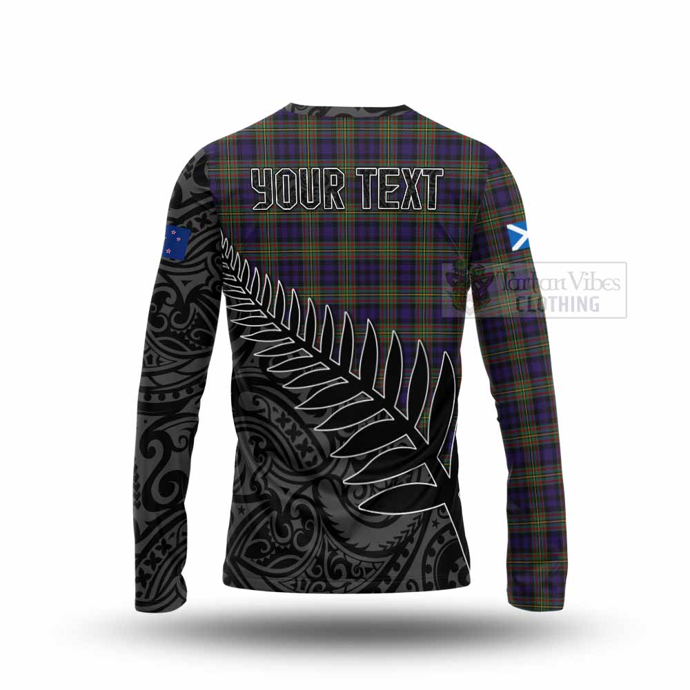 Tartan Vibes Clothing Clelland Crest Tartan Long Sleeve T-Shirt with New Zealand Silver Fern Half Style