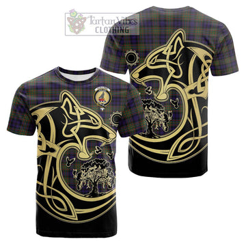 Clelland Tartan Cotton T-shirt with Family Crest Celtic Wolf Style