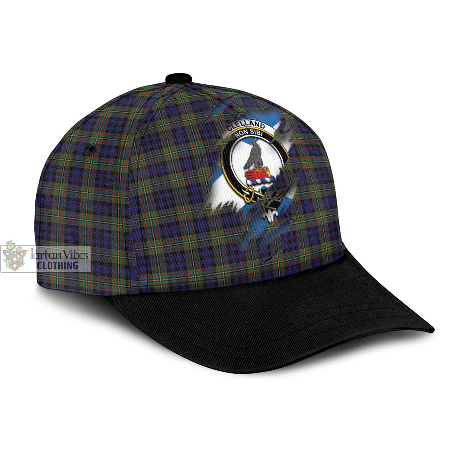 Tartan Vibes Clothing Clelland Tartan Classic Cap with Family Crest In Me Style