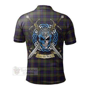 Clelland Tartan Polo Shirt with Family Crest Celtic Skull Style