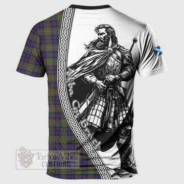 Clelland Tartan Clan Crest T-Shirt with Highlander Warrior Celtic Style