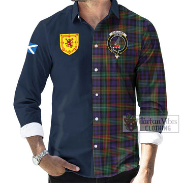 Clelland Tartan Long Sleeve Button Shirt Alba with Scottish Lion Royal Arm Half Style Men's Shirt - Tartan Vibes Clothing