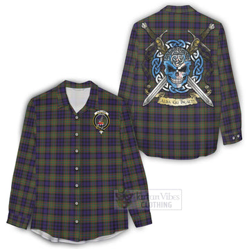 Clelland Tartan Women's Casual Shirt with Family Crest Celtic Skull Style