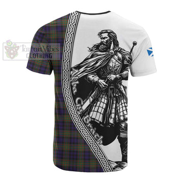 Clelland Tartan Clan Crest Cotton T-shirt with Highlander Warrior Celtic Style