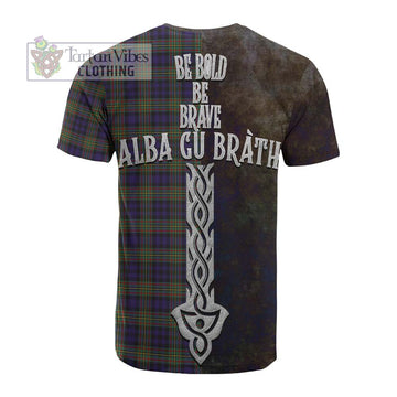 Clelland Tartan Family Crest Cotton T-shirt Alba Gu Brath Be Brave Lion Ancient Style - Tartan Vibes Clothing
