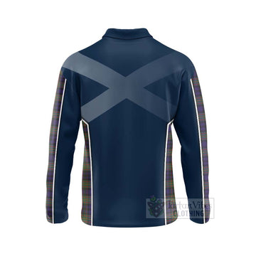Clelland Tartan Long Sleeve Polo Shirt with Family Crest and Scottish Thistle Vibes Sport Style - Tartan Vibes Clothing