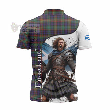 Clelland Crest Tartan Zipper Polo Shirt Inspired by the Freedom of Scottish Warrior