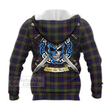 Clelland Tartan Knitted Hoodie with Family Crest Celtic Skull Style - Tartan Vibes Clothing