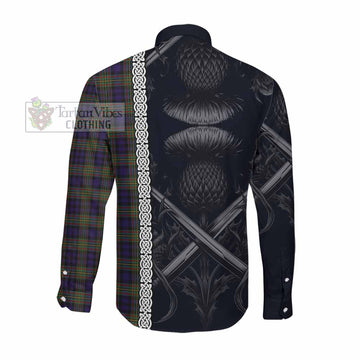 Clelland Tartan Long Sleeve Button Shirt with Family Crest Cross Sword Thistle Celtic Vibes Men's Shirt - Tartan Vibes Clothing
