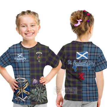 Clelland Tartan Kid T-Shirt Happy St. Andrew's Day Half Tartan Style