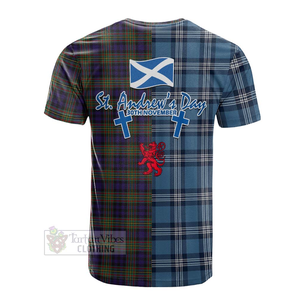 Tartan Vibes Clothing Clelland Tartan Cotton T-shirt Happy St. Andrew's Day Half Tartan Style