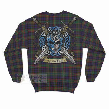 Clelland Tartan Sweatshirt with Family Crest Celtic Skull Style