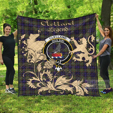 Clelland Tartan Quilt with Family Crest and Scottish Symbol Style