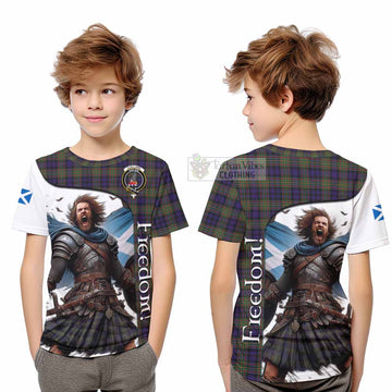 Clelland Crest Tartan Kid T-Shirt Inspired by the Freedom of Scottish Warrior