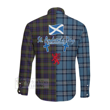 Clelland Tartan Long Sleeve Button Shirt Happy St. Andrew's Day Half Tartan Style Men's Shirt - Tartan Vibes Clothing