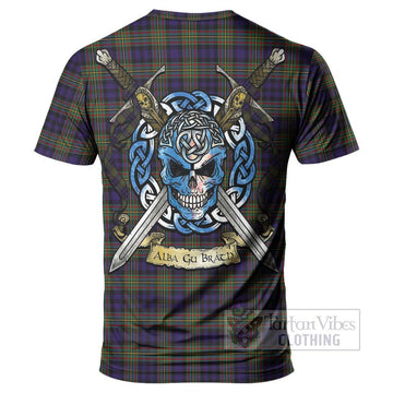 Clelland Tartan T-Shirt with Family Crest Celtic Skull Style