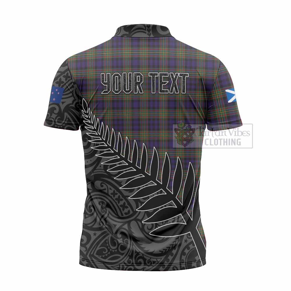 Tartan Vibes Clothing Clelland Crest Tartan Zipper Polo Shirt with New Zealand Silver Fern Half Style