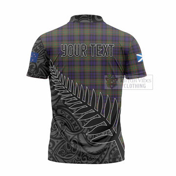 Clelland Crest Tartan Zipper Polo Shirt with New Zealand Silver Fern Half Style