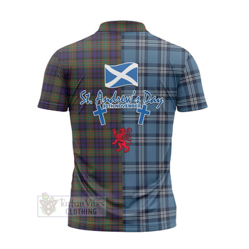 Clelland Tartan Zipper Polo Shirt Happy St. Andrew's Day Half Tartan Style