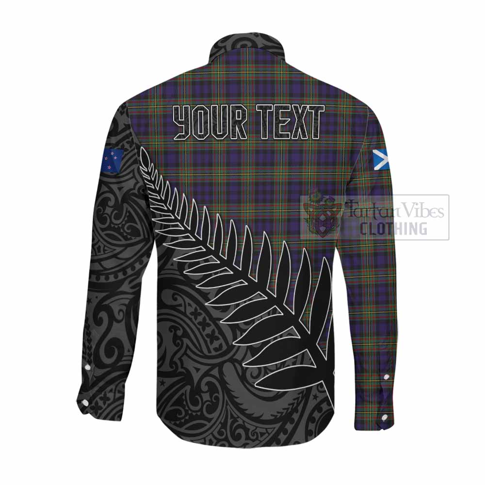 Tartan Vibes Clothing Clelland Crest Tartan Long Sleeve Button Shirt with New Zealand Silver Fern Half Style