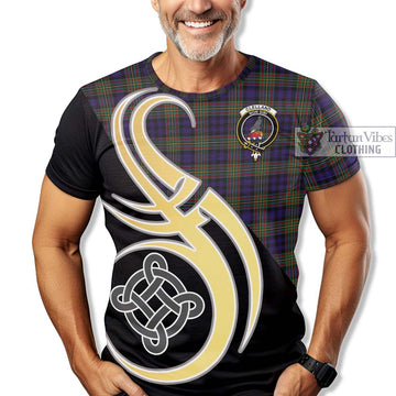 Clelland Tartan T-Shirt with Family Crest and Celtic Symbol Style