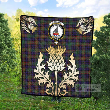 Clelland Tartan Quilt with Family Crest and Golden Thistle Style