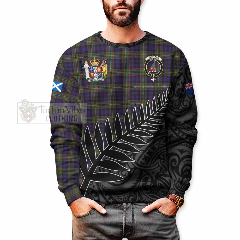 Tartan Vibes Clothing Clelland Crest Tartan Sweatshirt with New Zealand Silver Fern Half Style