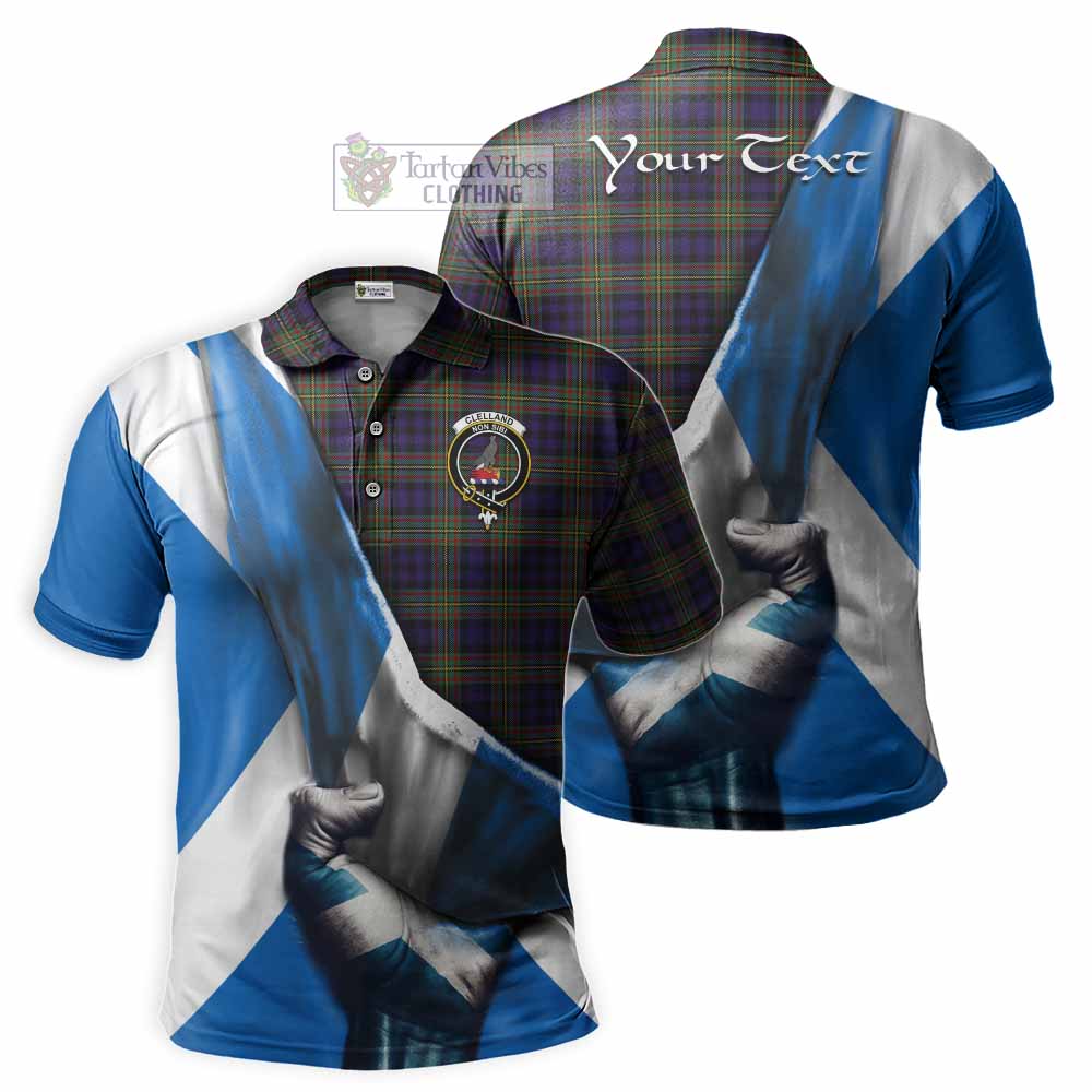 Tartan Vibes Clothing Clelland Tartan Polo Shirt with Family Crest Scotland Patriotic Style