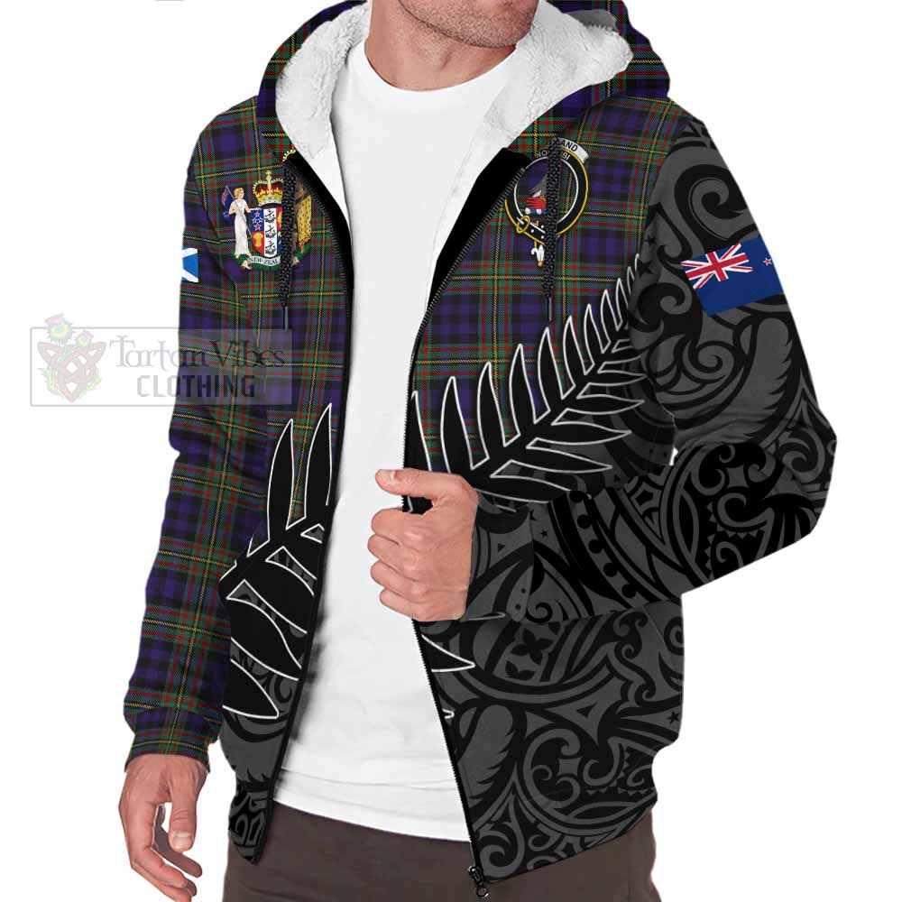 Tartan Vibes Clothing Clelland Crest Tartan Sherpa Hoodie with New Zealand Silver Fern Half Style