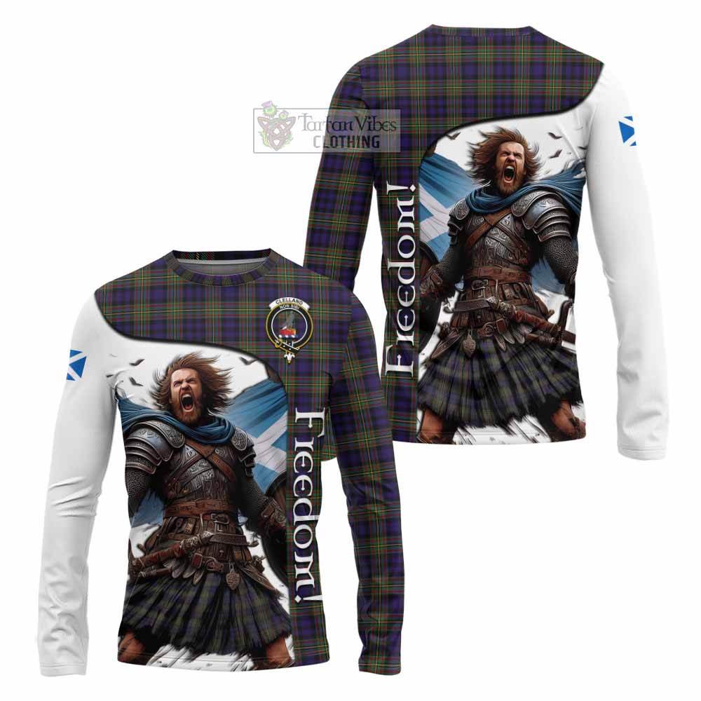 Tartan Vibes Clothing Clelland Crest Tartan Long Sleeve T-Shirt Inspired by the Freedom of Scottish Warrior