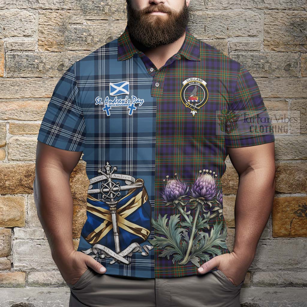 Tartan Vibes Clothing Clelland Tartan Polo Shirt Happy St. Andrew's Day Half Tartan Style