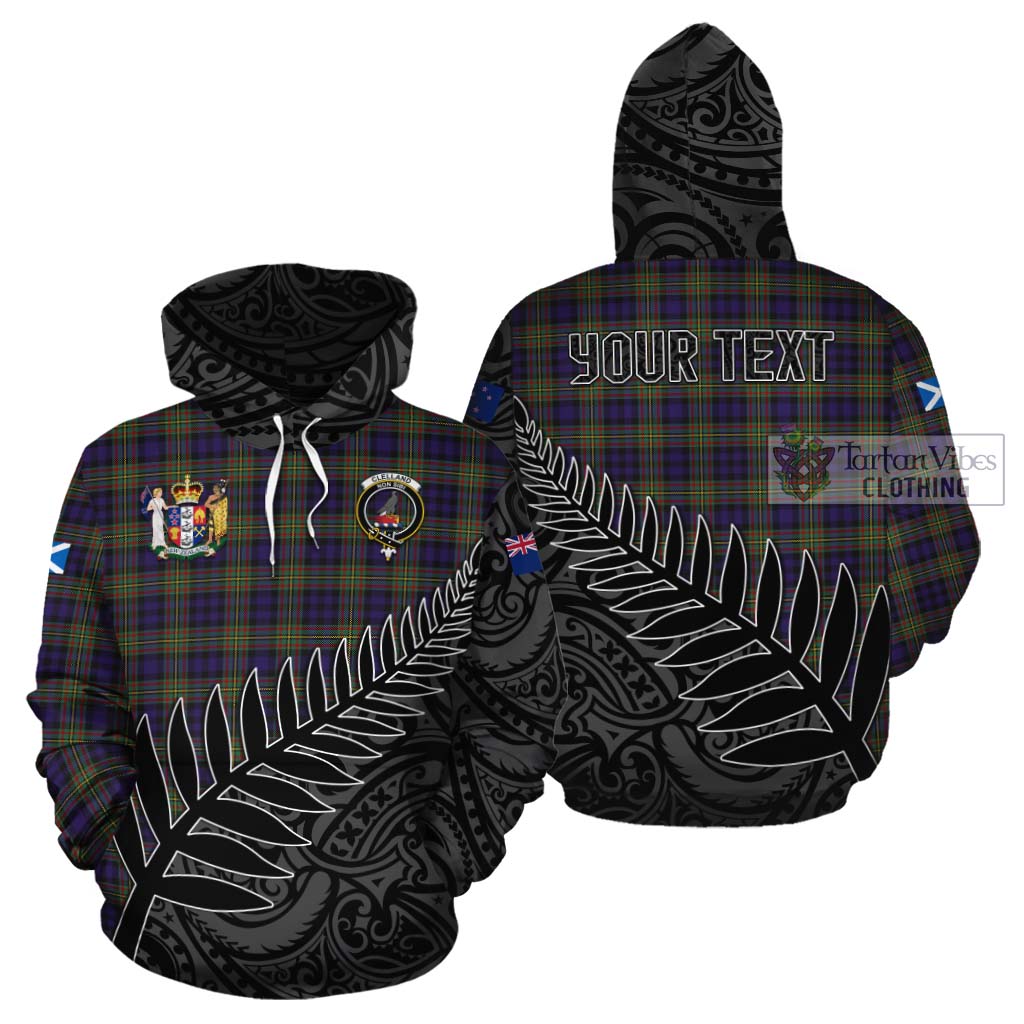 Tartan Vibes Clothing Clelland Crest Tartan Cotton Hoodie with New Zealand Silver Fern Half Style