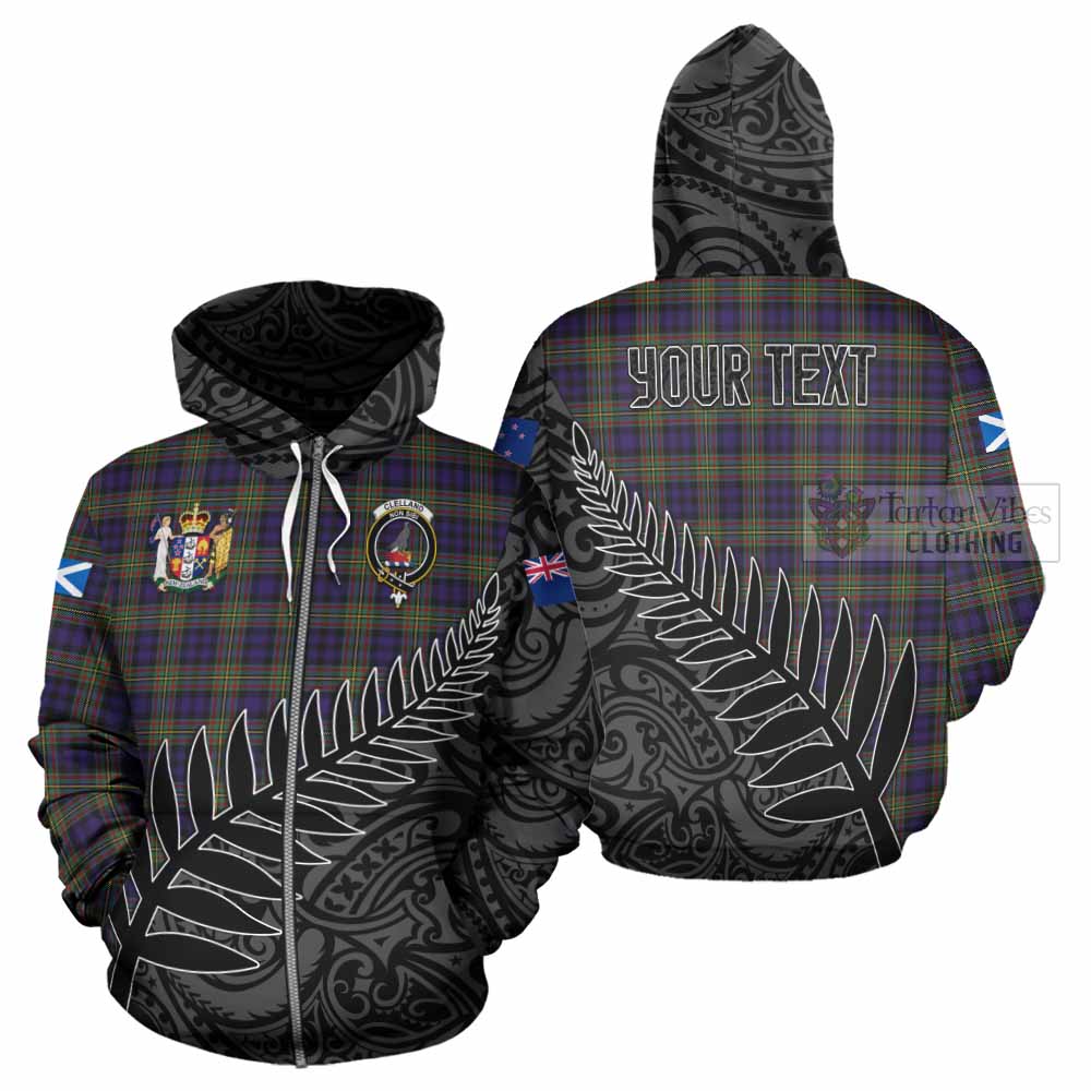 Tartan Vibes Clothing Clelland Crest Tartan Hoodie with New Zealand Silver Fern Half Style