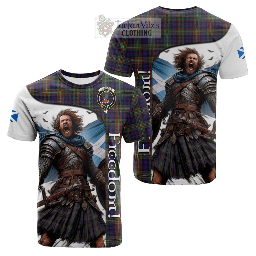 Tartan Vibes Clothing Clelland Crest Tartan Cotton T-shirt Inspired by the Freedom of Scottish Warrior