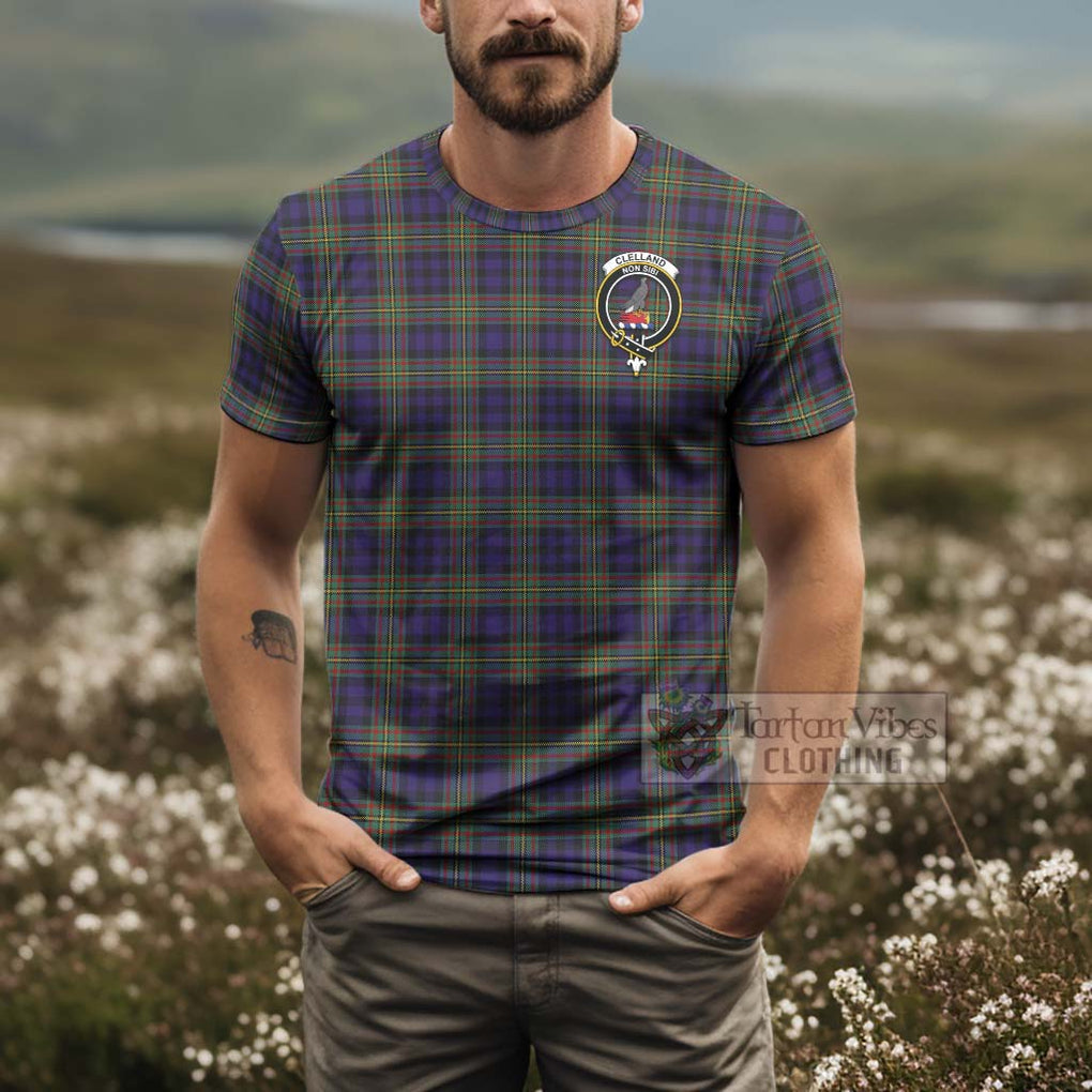 Tartan Vibes Clothing Clelland Tartan T-Shirt with Family Crest and Bearded Skull Holding Bottles of Whiskey