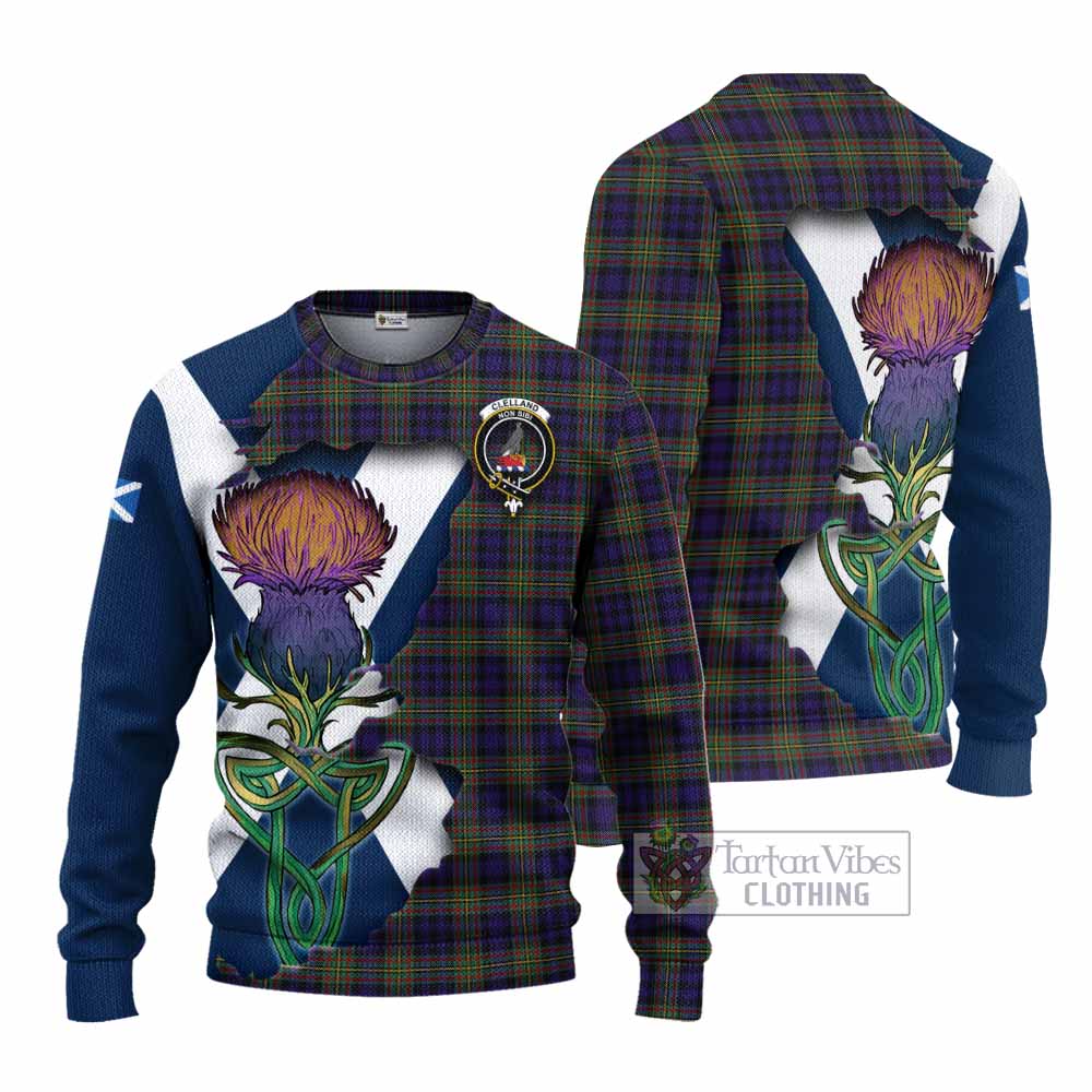 Clelland Tartan Family Crest Knitted Sweater Scottish Thistle Celtic Inspired - Tartan Vibes Clothing