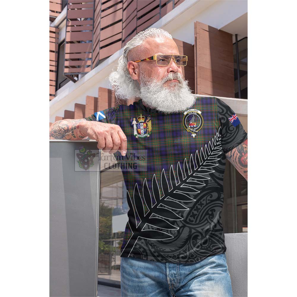 Tartan Vibes Clothing Clelland Crest Tartan Cotton T-shirt with New Zealand Silver Fern Half Style