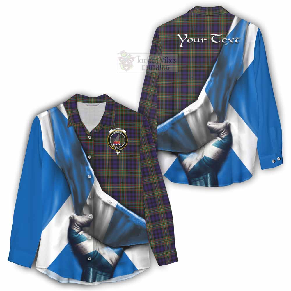 Tartan Vibes Clothing Clelland Tartan Women's Casual Shirt with Family Crest Scotland Patriotic Style