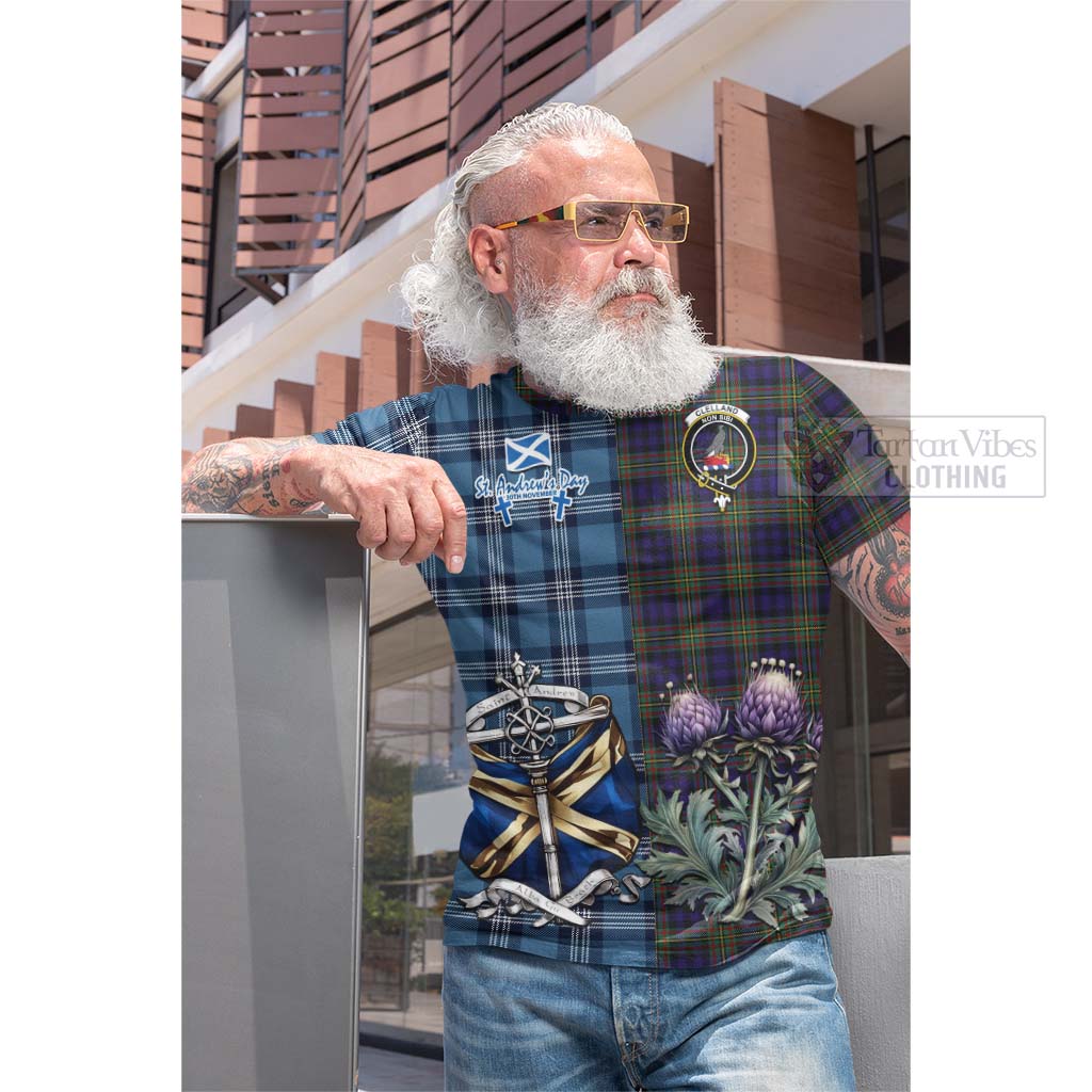 Tartan Vibes Clothing Clelland Tartan Cotton T-shirt Happy St. Andrew's Day Half Tartan Style