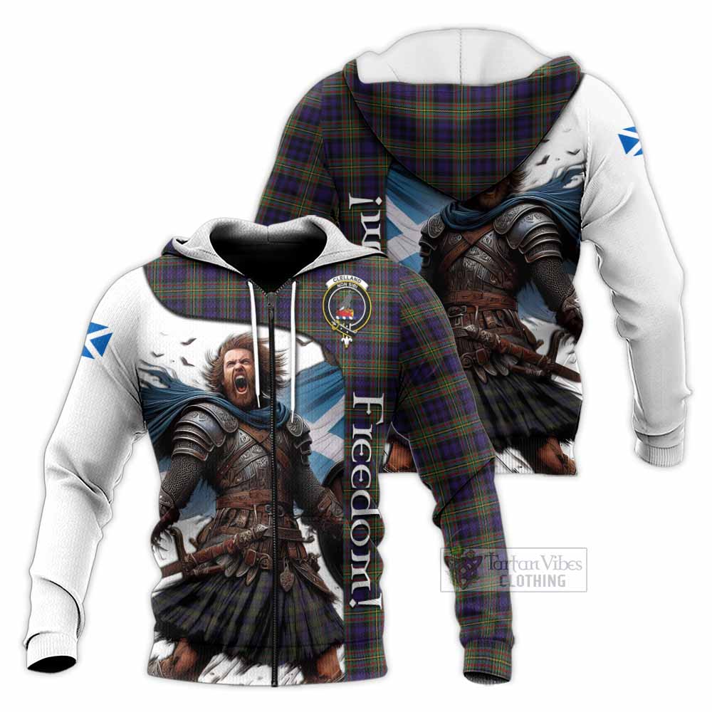 Tartan Vibes Clothing Clelland Crest Tartan Knitted Hoodie Inspired by the Freedom of Scottish Warrior