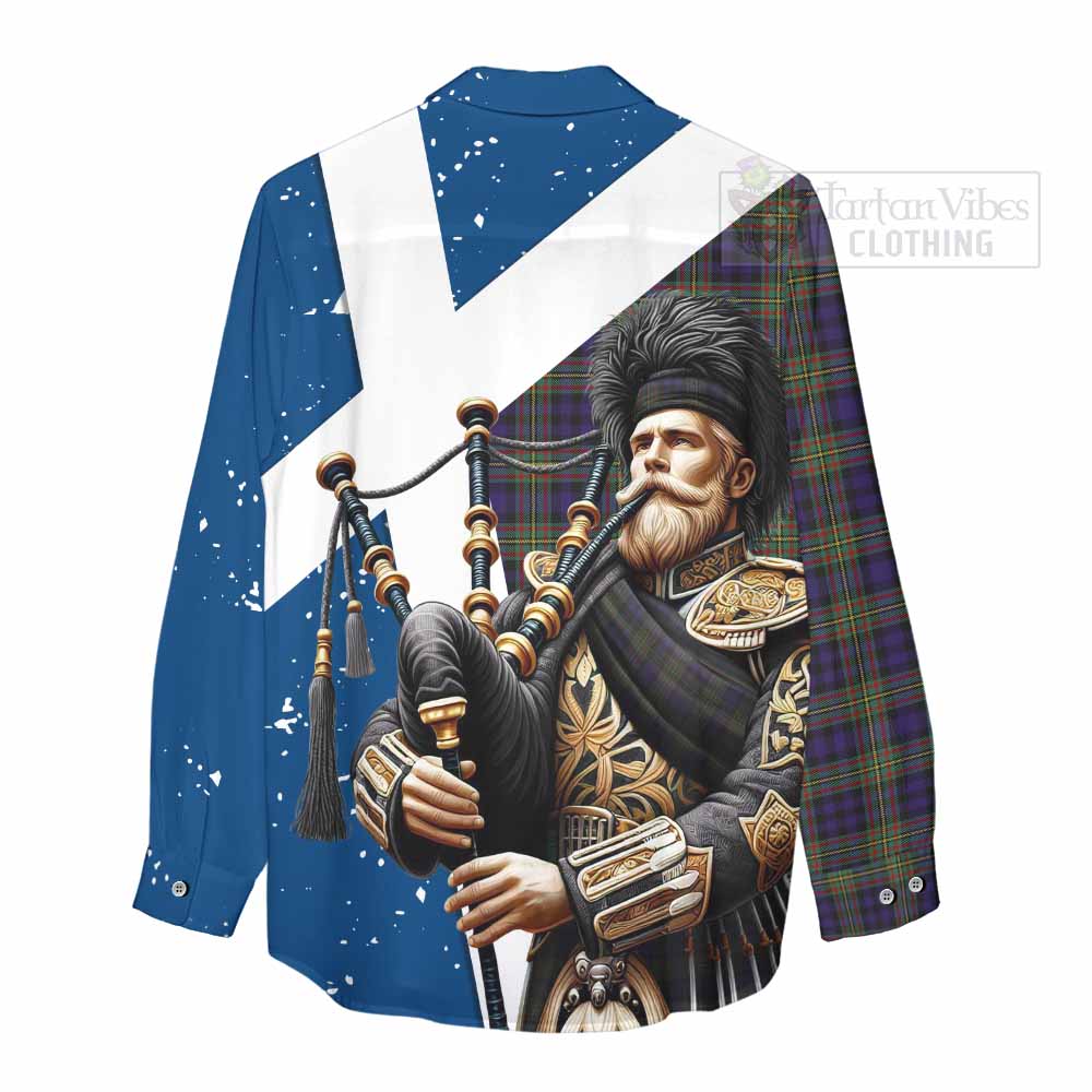 Tartan Vibes Clothing Clelland Tartan Women's Casual Shirt with Family Crest Scottish Bagpiper Vibes