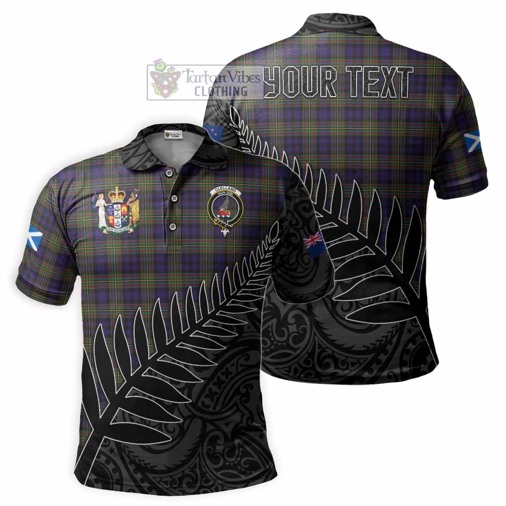 Clelland Crest Tartan Polo Shirt with New Zealand Silver Fern Half Style