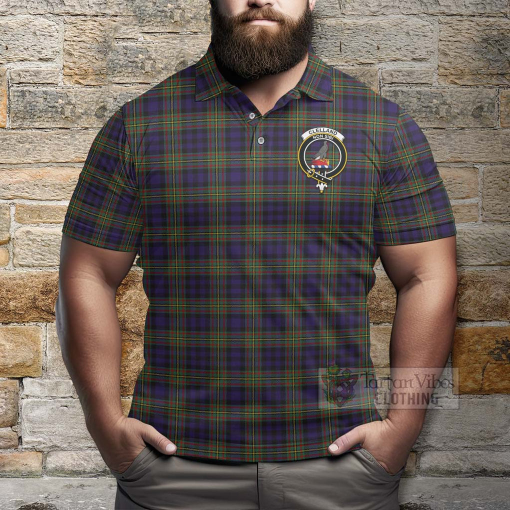 Tartan Vibes Clothing Clelland Tartan Polo Shirt with Family Crest Celtic Skull Style