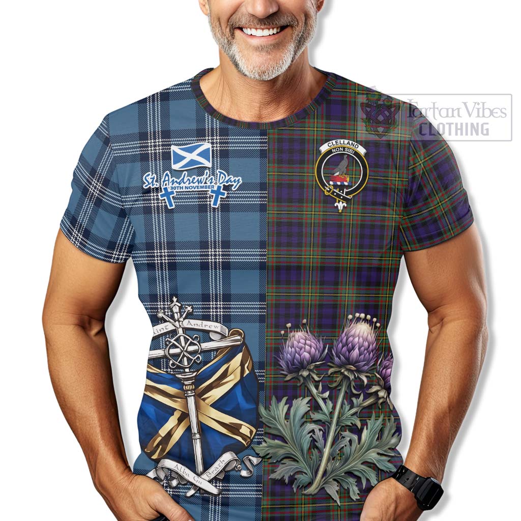 Tartan Vibes Clothing Clelland Tartan T-Shirt Happy St. Andrew's Day Half Tartan Style