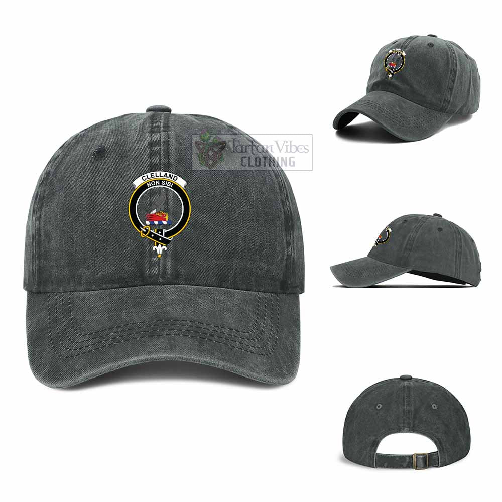 Clelland Family Crest Denim Baseball Cap - 2D-tartanvibesclothing