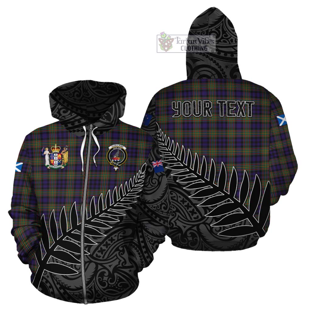 Tartan Vibes Clothing Clelland Crest Tartan Cotton Hoodie with New Zealand Silver Fern Half Style