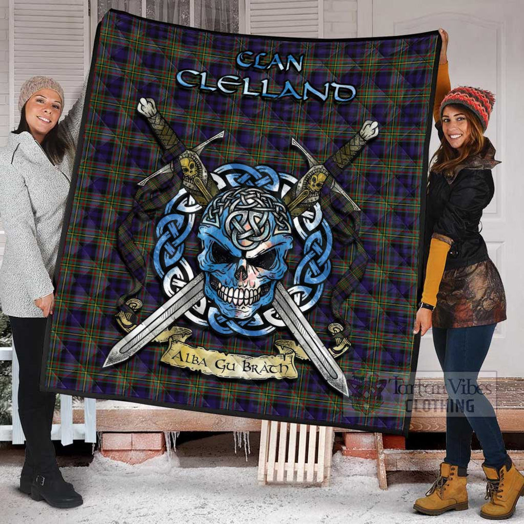 Tartan Vibes Clothing Clelland Tartan Quilt with Celtic Skull Alba Gu Brath Style